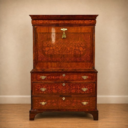 Georgian Walnut Floral Marquetry Escritoire Bureau