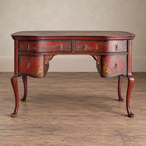 Edwardian Red Lacquer Chinoiserie Kidney Dressing Table C.1900
