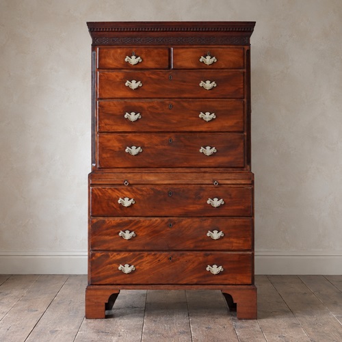 Georgian Figured Mahogany Chest On Chest With Brushing Slide C.1770