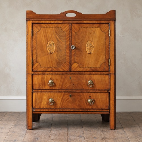 Large 19Th Century Mahogany Tray Top Night Commode With Marquetry C.1800
