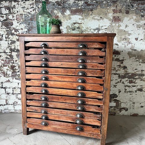 Teak Printer's Tray Chest