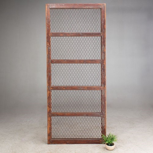 Antique Wooden Panel With Iron Mesh