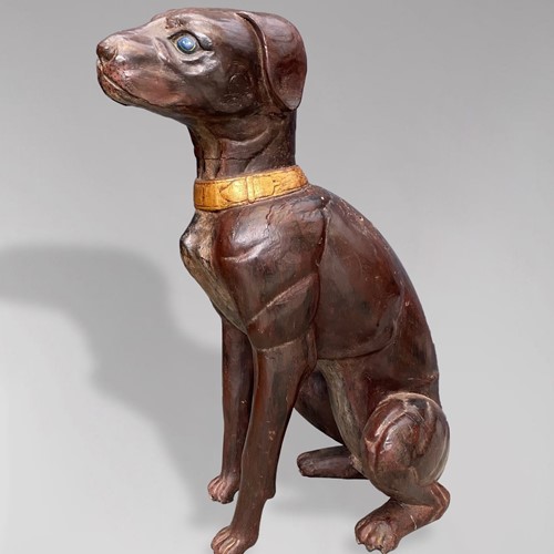 19Th C Life Size Leather Dog Statue