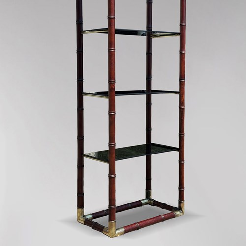 1980S Italian Faux Bamboo Smoked Glass Étagère