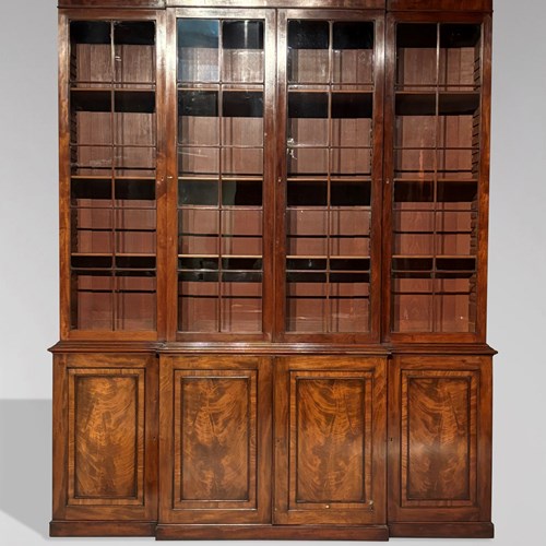 Regency Period Mahogany Breakfront Library Bookcase