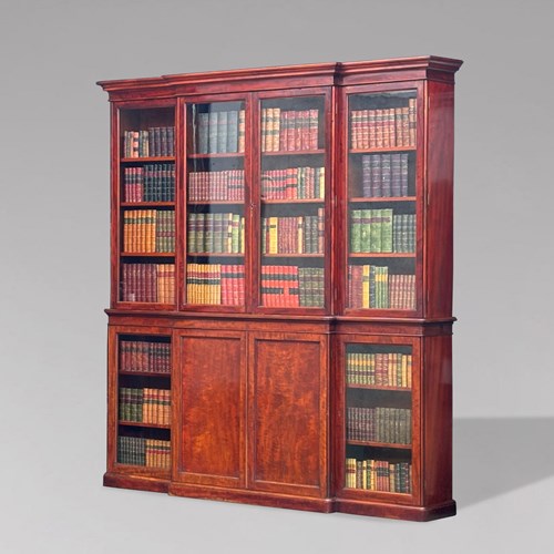 Large Mahogany Breakfront Library Bookcase