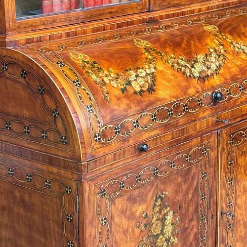 18Th C Sheraton Satinwood Inlaid Bureau Bookcase