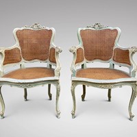Pair of French Painted Cane Armchairs