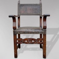 17th C Spanish Walnut and Leather Armchair