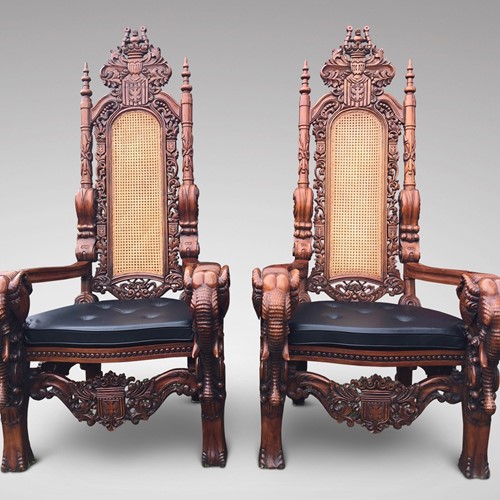 Pair Of Carved Elephant Throne Chairs