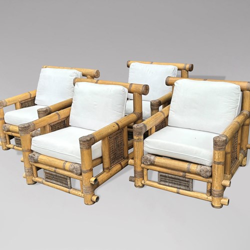 Set Of 4 Large Bamboo Pagoda Lounge Armchairs
