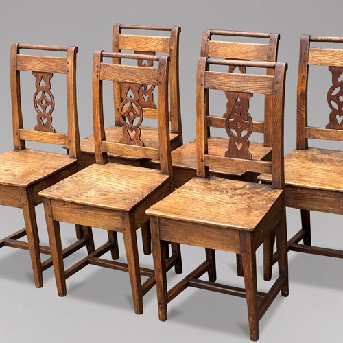 Set Of 6 Yew Wood Farmhouse Kitchen Chairs
