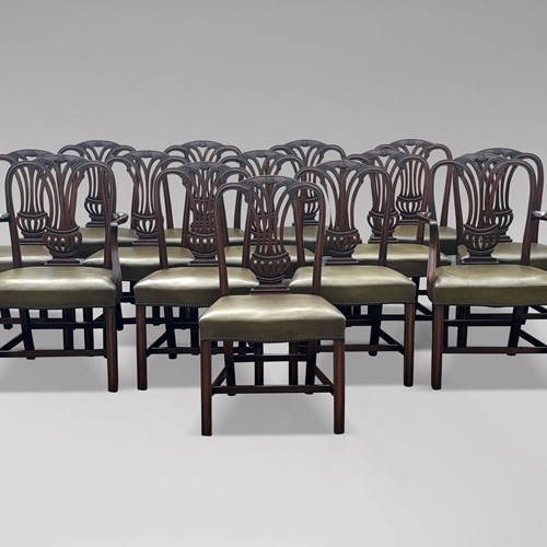 Large Set Of 14 Hepplewhite Mahogany Dining Chairs