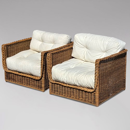 Pair Of Italian Wicker Lounge Armchairs