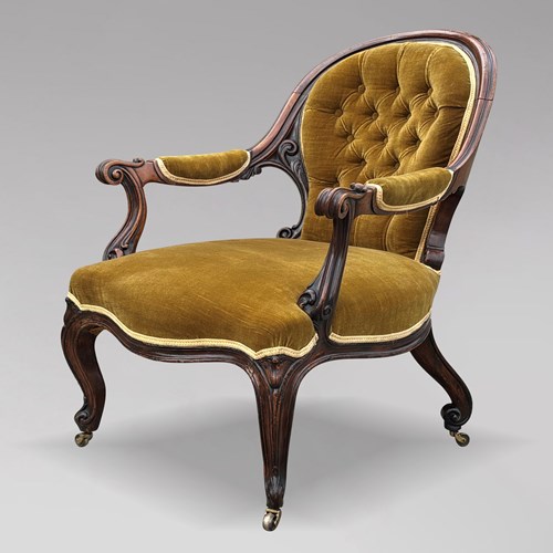 19Th C Mahogany Carved Armchair
