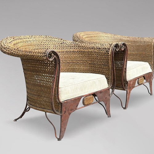 Pair Of 1970S Woven Rattan Lounge Chairs