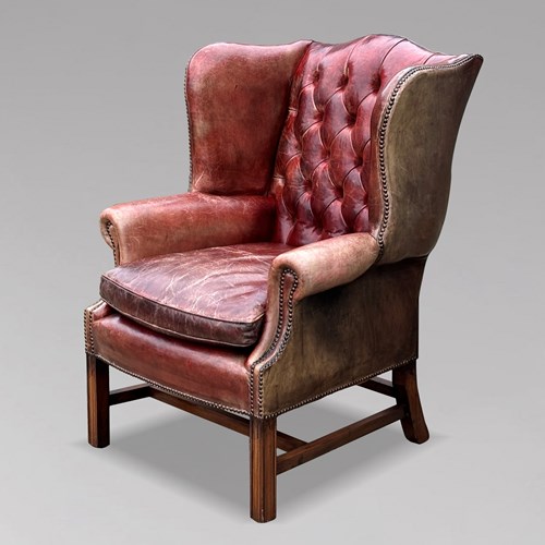 Untouched Burgundy Leather Wing Armchair 