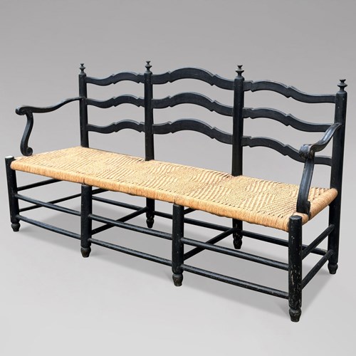 French Provincial Painted Woven Rope Seat Bench