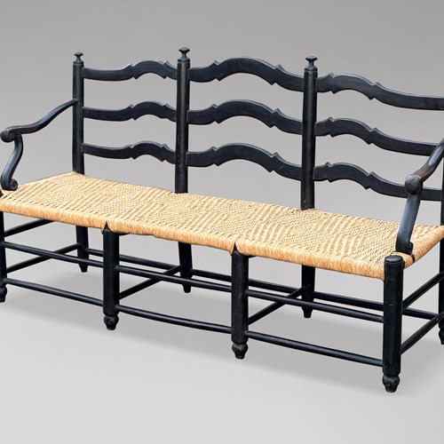 French Provincial Painted Woven Rope Seat Bench