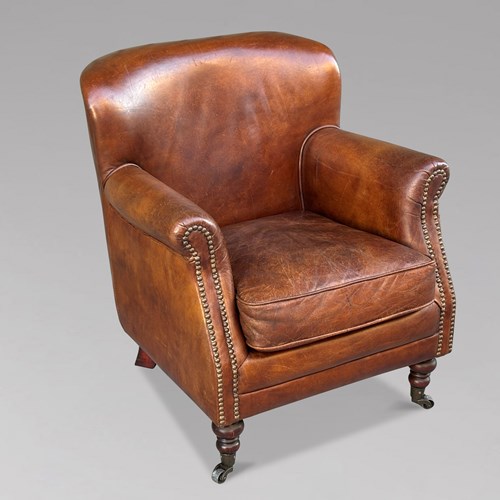 French Brown Leather Club Armchair