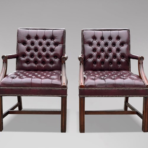 Pair Of Leather Gainsborough Armchairs