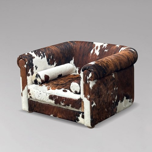 Oversized Cow Fur Leather Cube Lounge Armchair