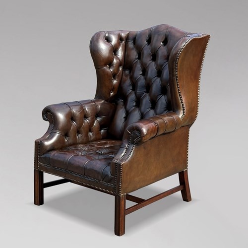 Antique Brown Leather Wing Armchair