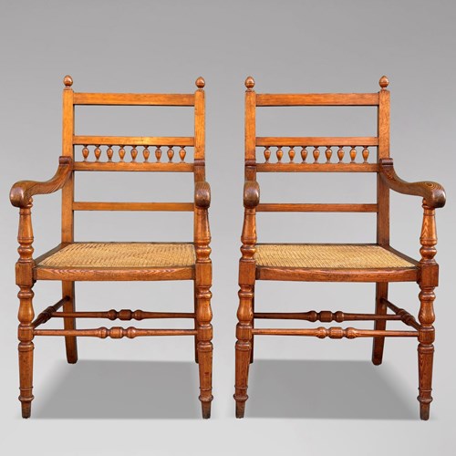 Pair Of Pitch Pine Country Armchairs