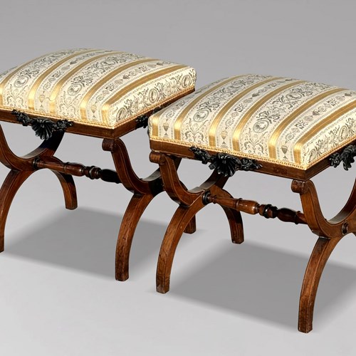 Pair Of Regency Period Mahogany & Inlay Stools