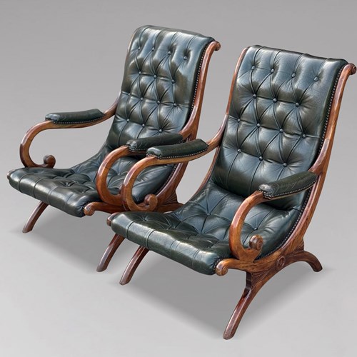 Pair Of Leather Chesterfield Slipper Armchairs