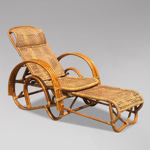 1950S Italian Bamboo & Rattan Sun Lounger