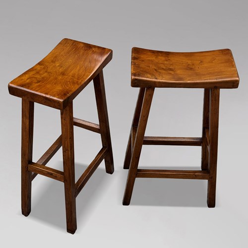 Pair Of Antique Elm Seated High Stools