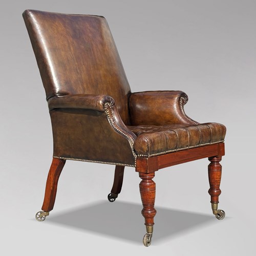 William IV Green Leather Library Armchair