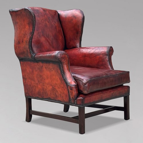 Georgian Burgundy Leather Wing Armchair