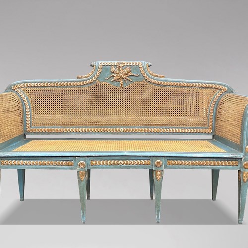 19Th C Louis XVI Painted Caned Bench
