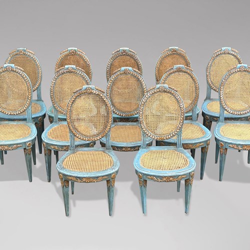 Set Of 12 Louis XVI Painted Caned Dining Chairs