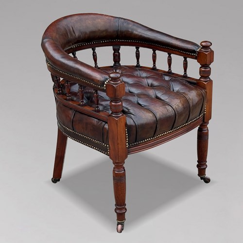 19Th C Leather Mahogany Desk Armchair 