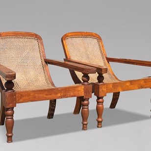 Pair Of Teak & Cane Colonial Planta...