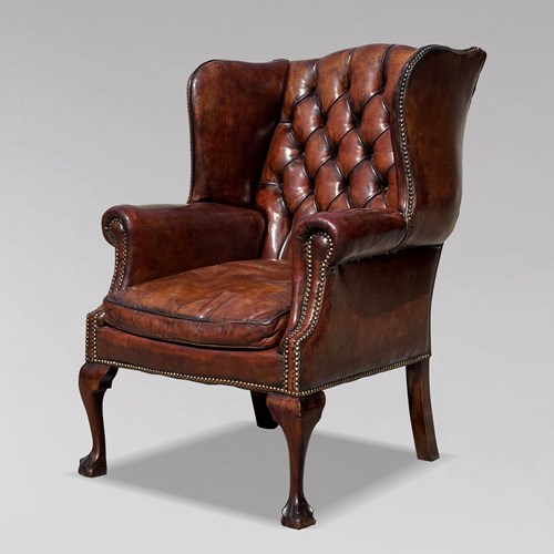 Brown Leather Library Wing Armchair