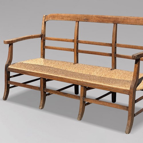 French Walnut Thick Rush Seat Ladder Back Hall Bench