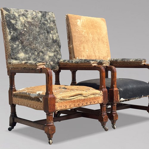 Pair Of 19Th C Oak Gothic Open Armchairs