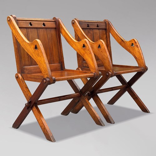 Pair Of Pitch Pine Glastonbury Armchairs
