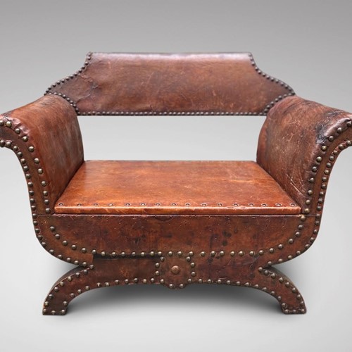 19Th C French Leather Child's Bench