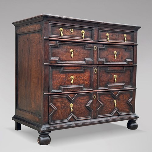 17Th C Oak Geometric Chest Of Drawers