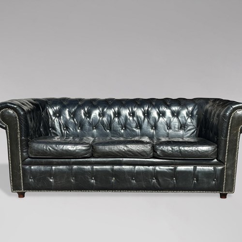 Black Leather 3-Seater Chesterfield Sofa