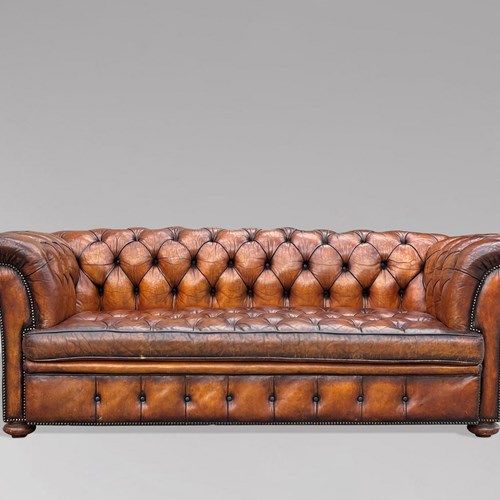 19Th C Victorian Brown Leather Chesterfield Sofa
