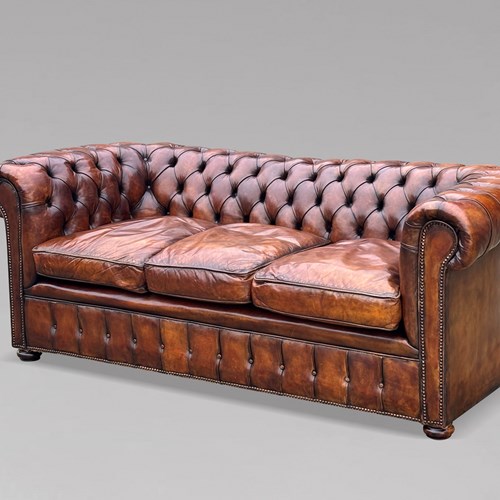 19Th C Victorian Brown Leather Chesterfield Sofa