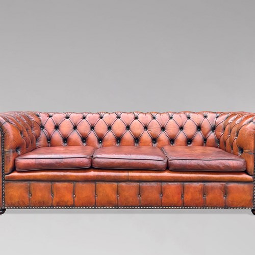 Antique Brown Leather 3-Seater Chesterfield
