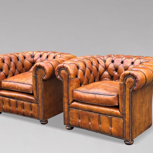 Pair Of 19Th C Leather Chesterfield Club Armchairs