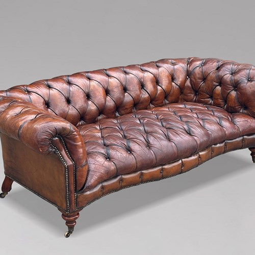Victorian Brown Leather Serpentine Chesterfield Sofa